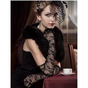 Black Lace Gloves Elbow Length Vintage Elegant Tea Party Halloween Wedding Opera